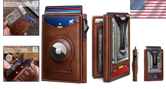 Men's Multi-Use Money Clip Wallet with RFID & AirTag Holder - Slim Design