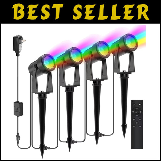 Connectable RGBW Outdoor Spot Lights with Adjustable Heads - Waterproof 4 Pack