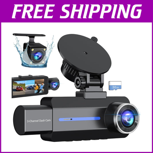 Advanced 2.5K Triple Car Dash Cam with IR Night Vision & 24Hr Parking Guard