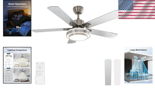 Quiet 5-Blade Ceiling Fan with LED Light and Remote Control - Modern Design
