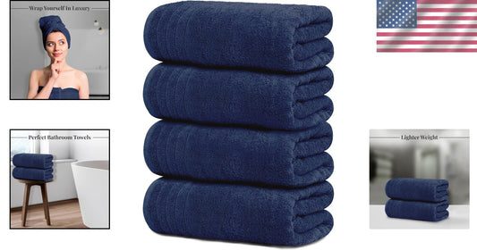 Set of 4 Quick Dry Extra Large Bath Towels - Lightweight, Soft, Navy Color