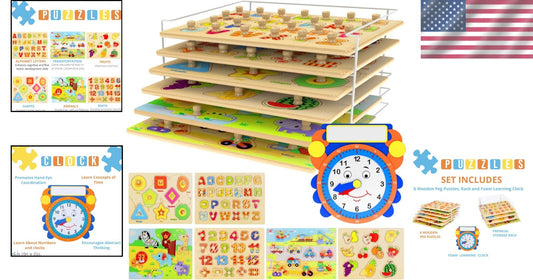 Engaging 7-Piece Toddler Puzzle Set with Clock - Enhance Learning Through Play!