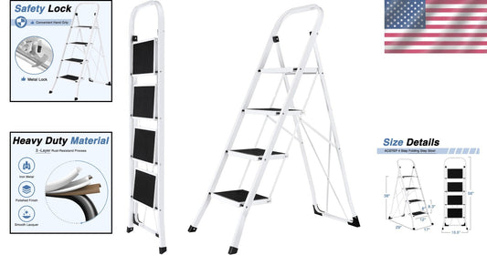Ultra-Portable 4-Step Step Stool with Safety Handrails – Perfect for All Tasks