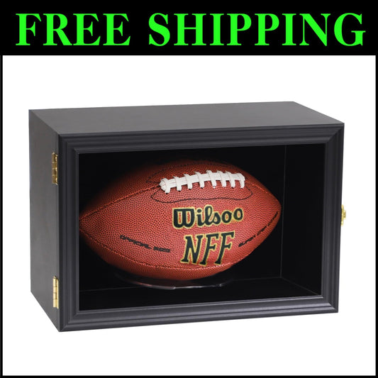 Elegant Wall-Mount Football Display Case with UV Protection - Black Wooden Box
