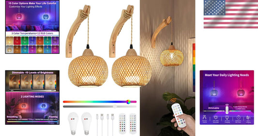 Rechargeable Boho Wall Sconces Set - Remote Controlled, 15 Colors & Dimmable