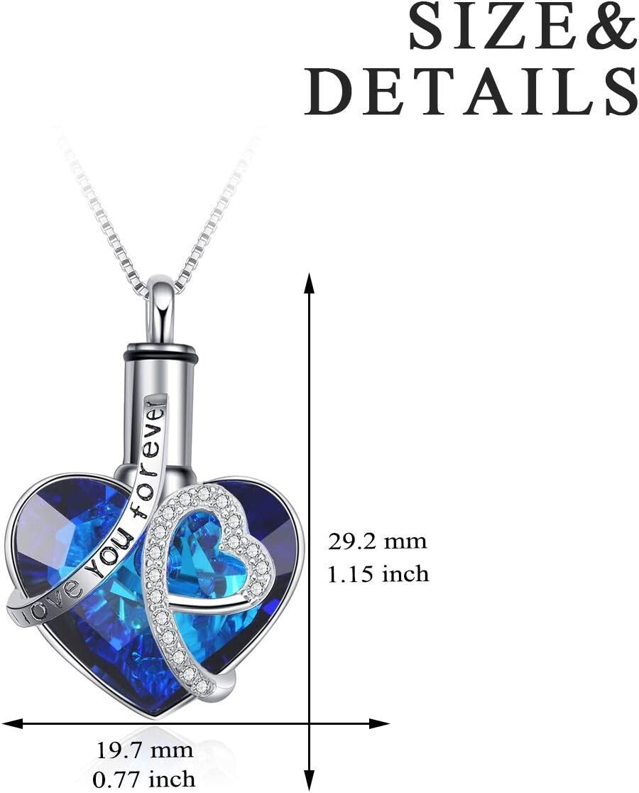 Handcrafted Ashes Necklace in Sterling Silver - Heart of Ocean Crystal Design