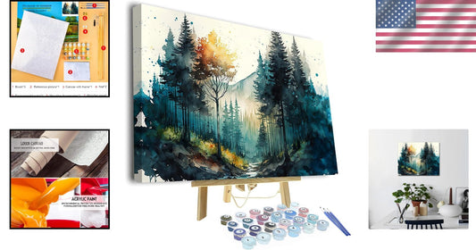 Framed Paint by Numbers Kit - Romantic Watercolor Forest Art for All Ages