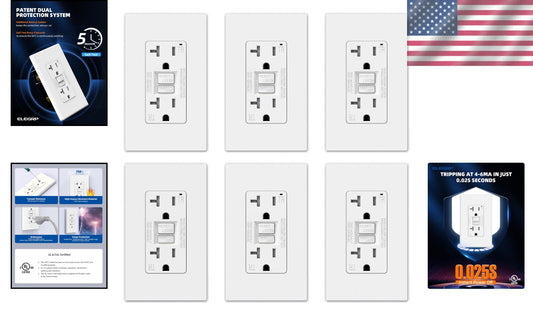 Matte White 20 Amp GFCI Outlets - Self-Test Protection with UL Certification