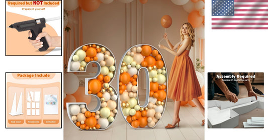 Customizable 4FT Balloon Number Frame for 30th Birthday & Anniversary Decor