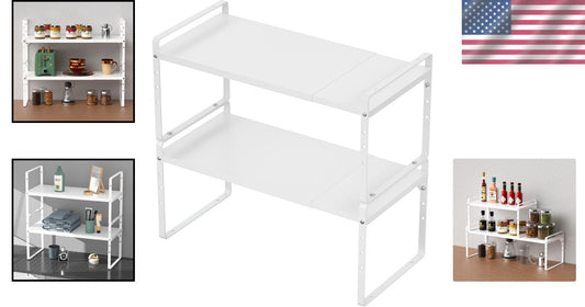 Durable Adjustable Kitchen & Bathroom Shelf Rack - Expandable 2-Tier Organizer
