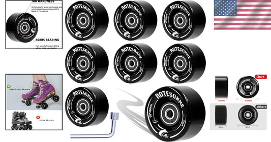 Enhanced 65mm Roller Skate Wheels with Shock Absorption and Bearings Included
