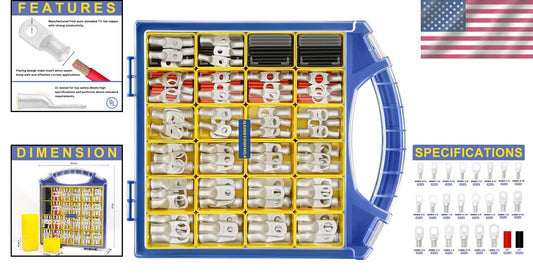 Complete 220PCS Tinned Copper Terminal Kit with Heavy-Duty Connectors & Tubing