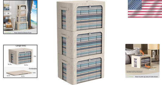 Elegant Linen Storage Bins - 3-Pack Foldable Organizers with 66L Capacity
