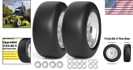 All-Terrain 11x4-5 Flat Free Lawn Mower Tires, 350 Lbs Capacity - Universal Fit