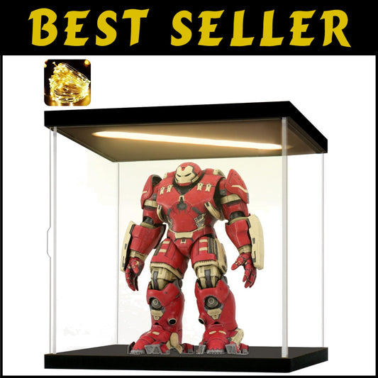 Square Acrylic Display Case with LED and Stackable Design for Collectibles, 9.8"