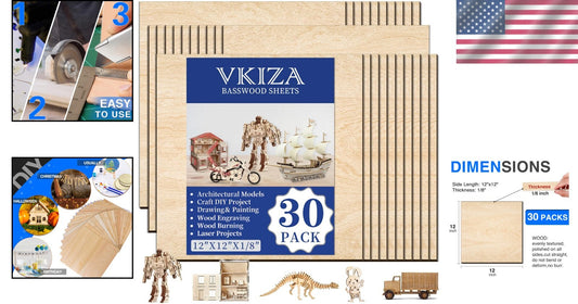 Versatile 30 PCS Basswood Sheets 12"x12" - Ideal for Engraving & Model Making