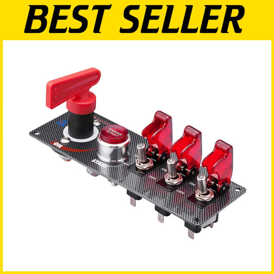 12V Racing Car Ignition Panel - Toggle & Push Button with Carbon Fiber Finish