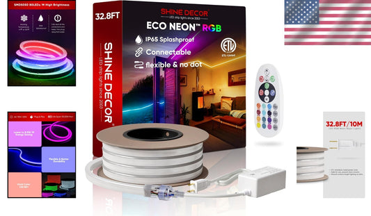 Bright RGB LED Neon Rope Light 32.8FT - Remote Controlled & Waterproof