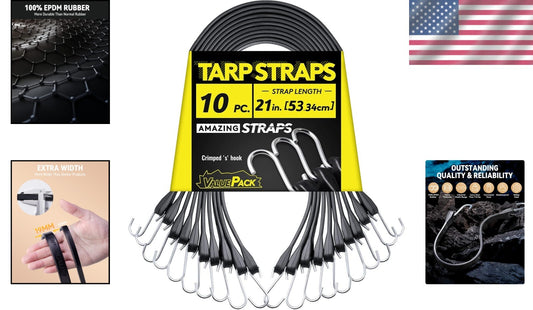41'' Adjustable Heavy Duty Bungee Cords with S-Hooks - 176 lbs Load, 10 Count