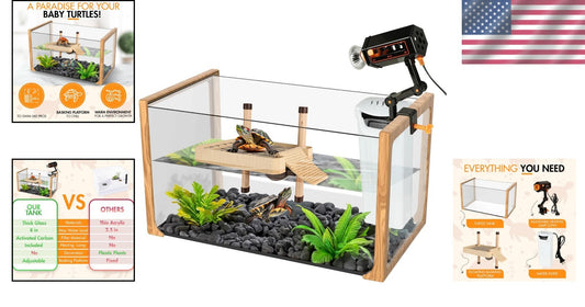 2024 Turtle Aquarium Kit - 15.6" Tank with Filter, Light & Basking Platform
