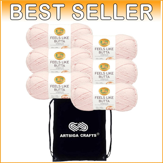 Feels Like Butta Pink Yarn 215-101 - 6 Anti-Split Skeins & Project Bag Included