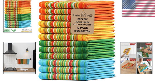 Eco-Friendly 100% Cotton Dish Towels - 12 Linen Hand Towels for Every Occasion