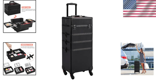 Chic 4-in-1 Makeup Case with Detachable Trays - Large Travel Trolley Organizer