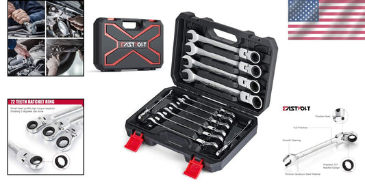 12-Piece Flex-Head Metric Ratcheting Wrench Set (8mm-19mm) - Chrome Vanadium