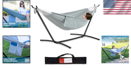 Space-Saving Double Hammock with Easy-Care Steel Stand - Portable & Stylish
