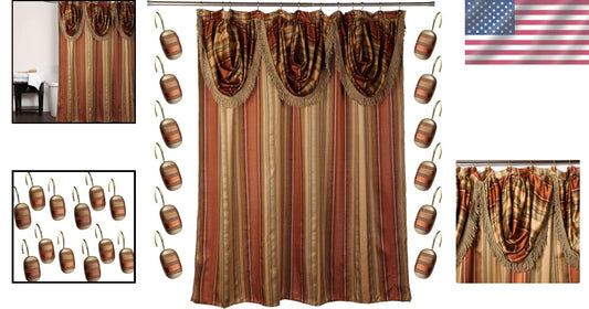 Durable 13-Piece Bathroom Shower Curtain Set with Elegant Striped Pattern