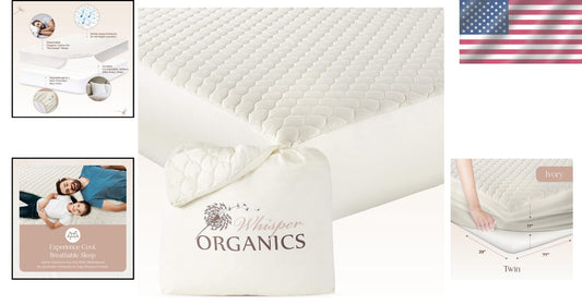 Ivory Twin Size Organic Cotton Mattress Pad - Cooling & Breathable Protector