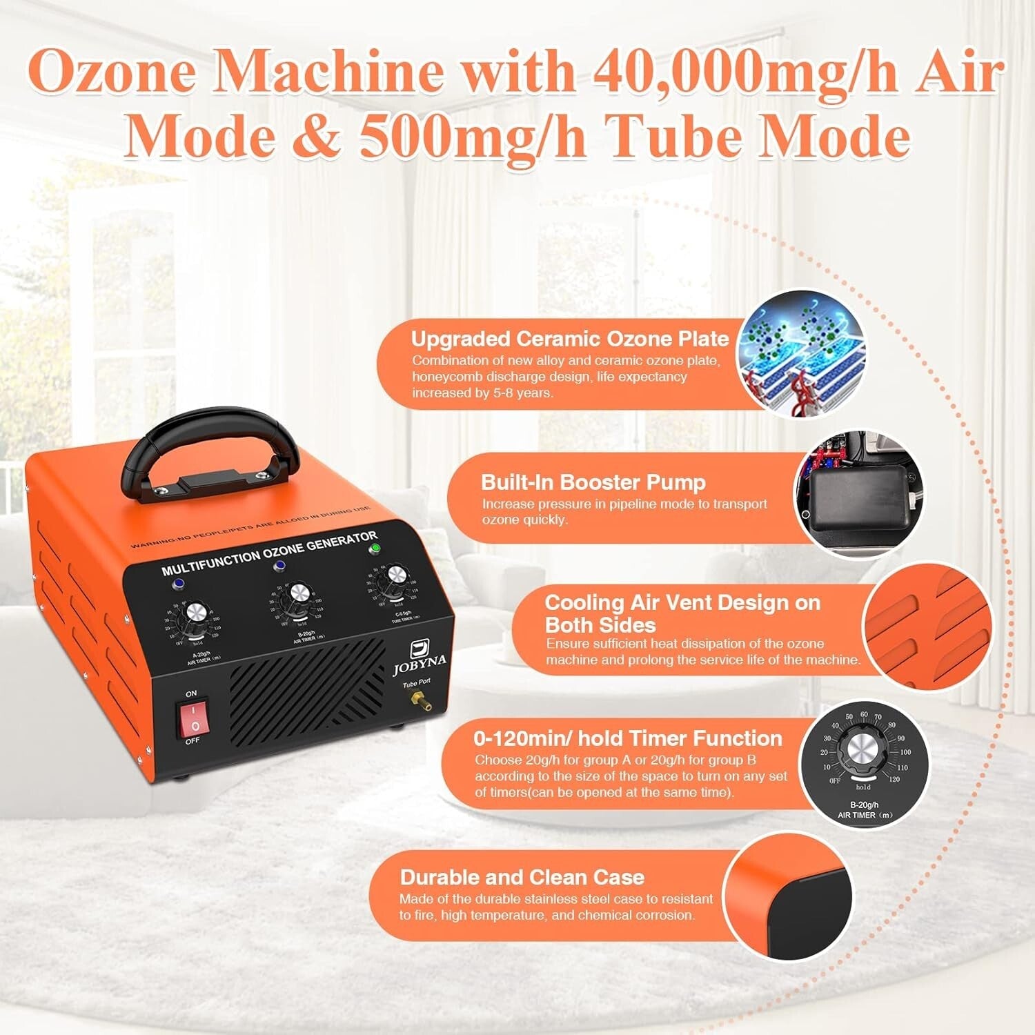 Ozone Machine 40,000mg/h Air & 500mg/h Water - Powerful Odor Eliminator for Home