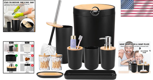 Elegant Black Bathroom Set - 9-Piece Accessories for Organization & Style