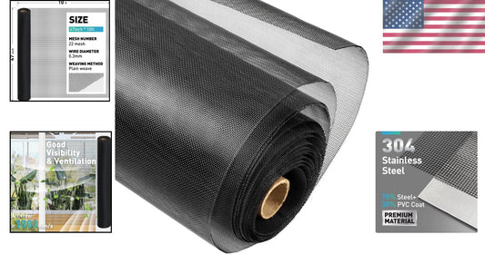 Customizable 22 Mesh Metal Window Screen Roll - 47IN x 10FT, Black Finish