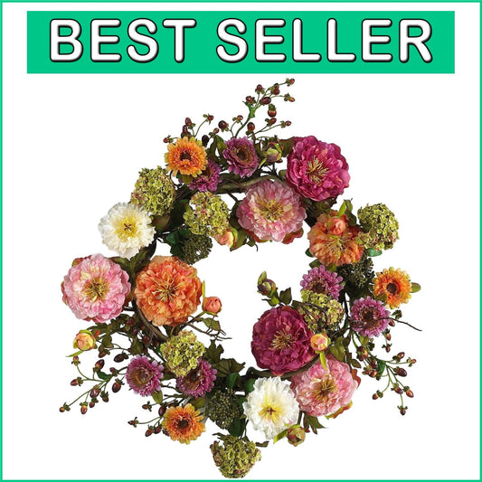 Stunning Multicolor 24" Peony Wreath - Ideal for Front Door Decoration