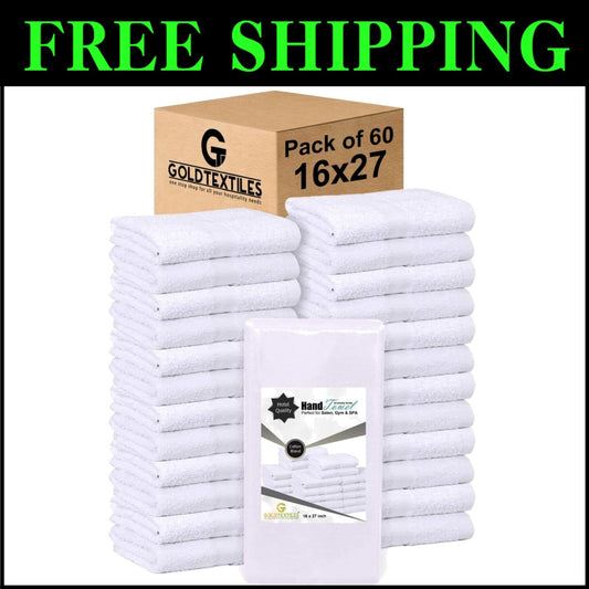 Economy White Cotton Blend Hand Towels - Lightweight & Absorbent 60 Pcs Pack