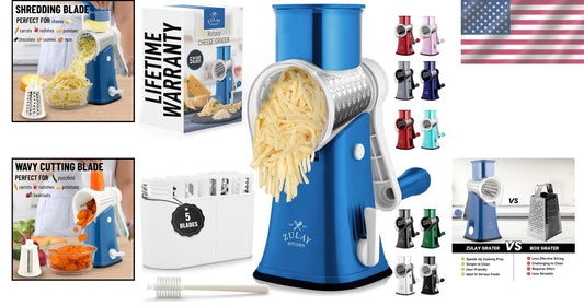 5 Stainless Steel Blades Vegetable Chopper & Cheese Grater - Heavenly Blue