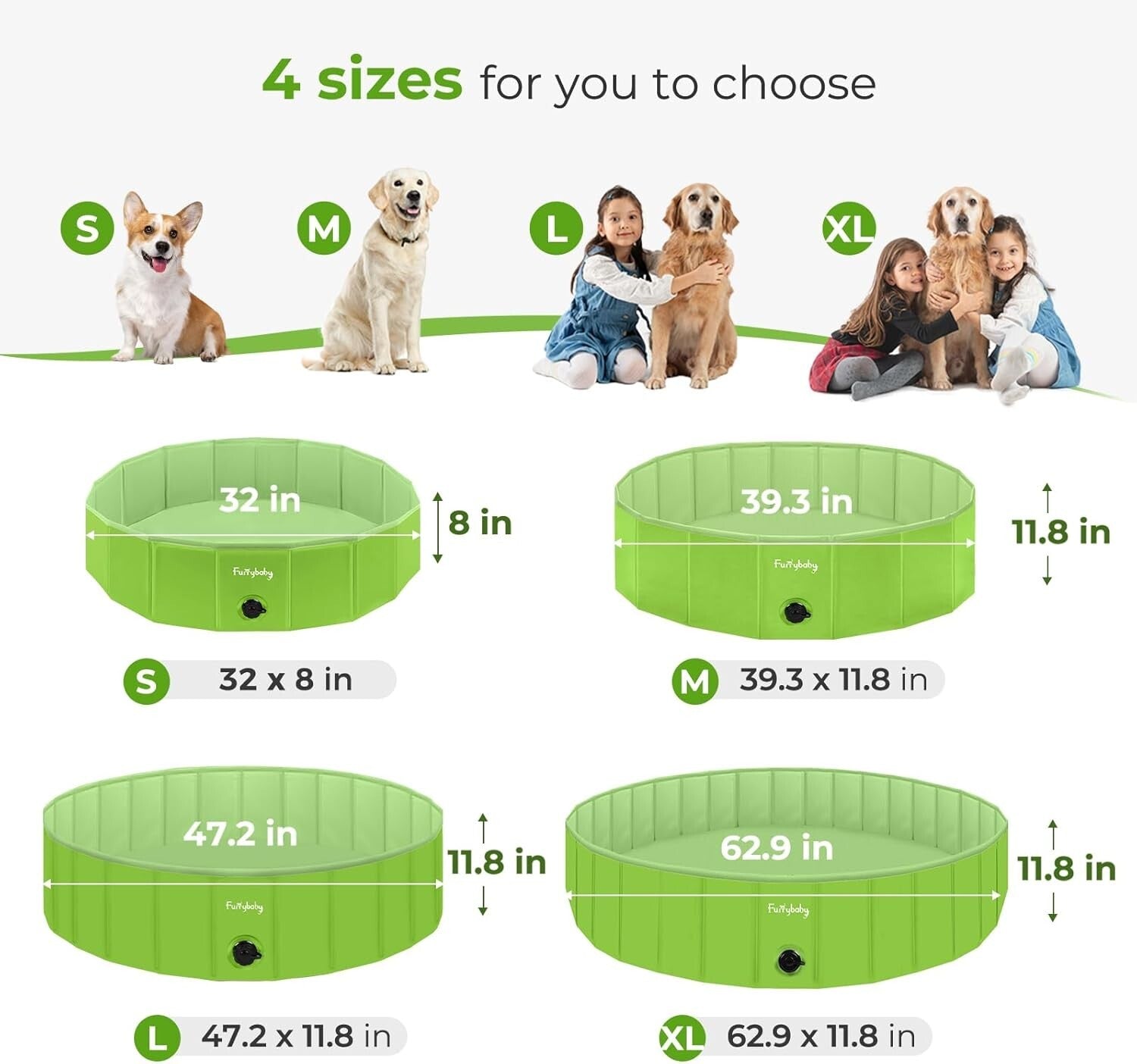 Foldable 63'' Dog Pool - Safe and Durable Wading Pool for Pets and Kids