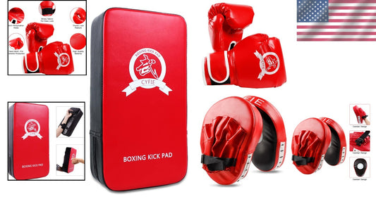 5-Piece Kids Boxing Training Set - Leather Mitts & Kick Pads for Safety & Fun