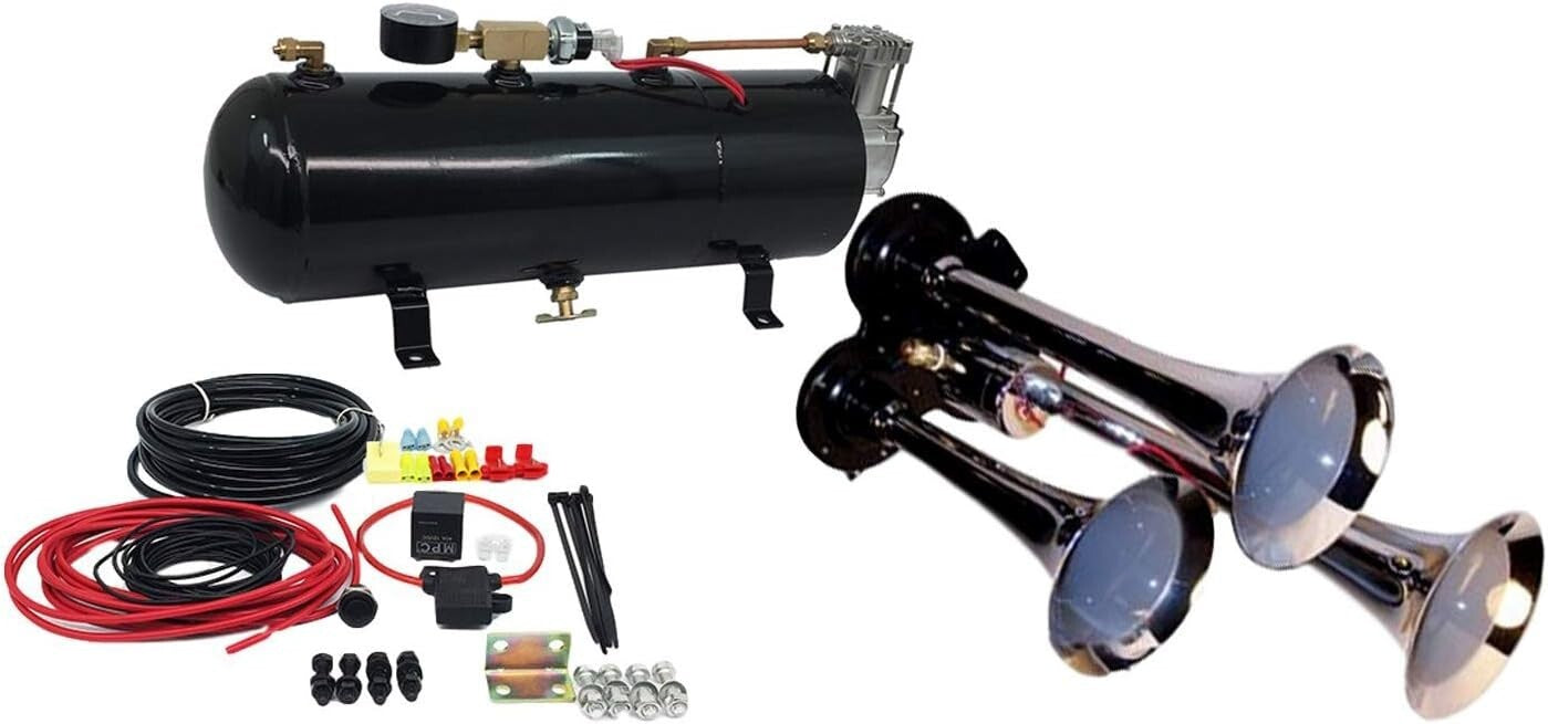 Compact 3-Trumpet Train Horn System: 110 PSI Performance for Any Vehicle