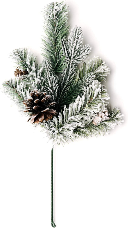 16-Inch Snow-Flocked Pine Picks with Pine Cones - Set of 6 for Christmas Cheer