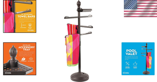 Elegant Bronze Adjustable Towel Holder with Weighted Base for Poolside Comfort