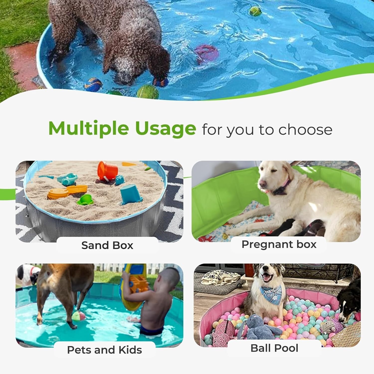 Foldable 63'' Dog Pool - Safe and Durable Wading Pool for Pets and Kids