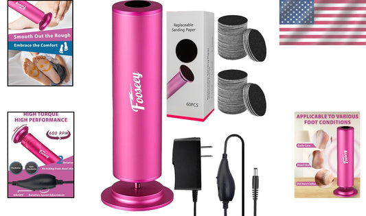 Electric Foot File with 60 Sandpaper Discs - Adjustable Speed Callus Remover