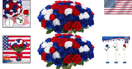 Vibrant Red, White, Blue Faux Roses - Perfect for 4th July Wedding Arrangements