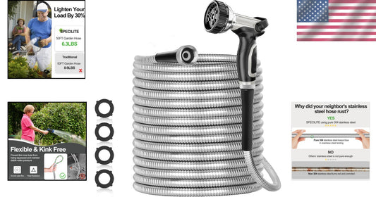 Durable 50ft Garden Hose with Upgraded 8-Way Nozzle - Flexible & Leak Resistant