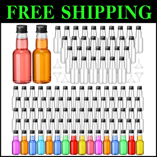 120 Pcs Black Mini Liquor Bottles with Funnels - 2 Oz Airtight Party Favors