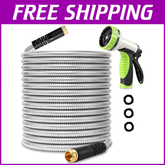 75ft Heavy Duty Stainless Steel Garden Hose - No Kink, Lightweight & Versatile