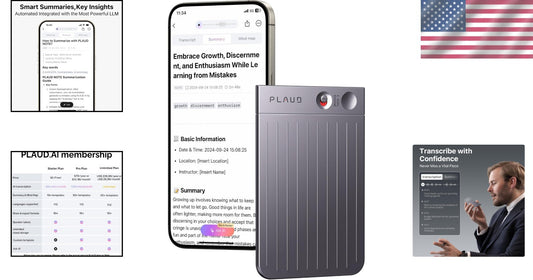 Sleek AI-Powered 64GB Voice Recorder with Transcription & Summarization Features