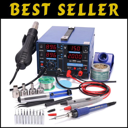 Versatile 3-in-1 Soldering Iron, Hot Air Rework, and 2A DC Power Supply Station